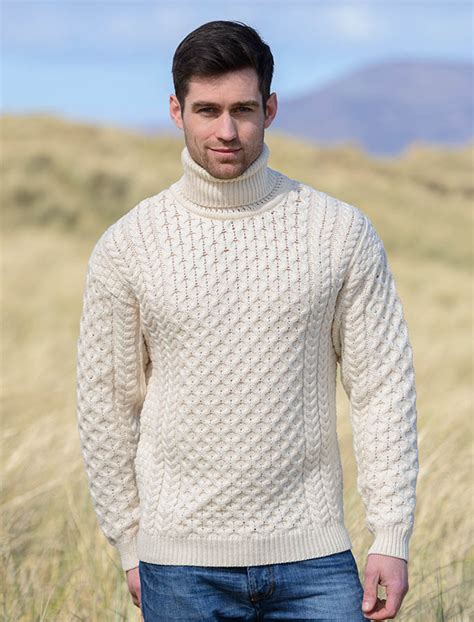 Mens Turtleneck Sweater Mens Wool Sweater Clan Arans