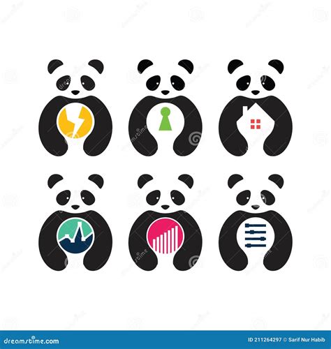 Business Panda Logo Set Stock Vector Illustration Of Drawing 211264297