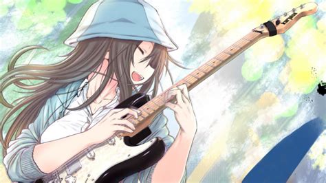 Wallpaper Anime Girl Playing Guitar Happy Face