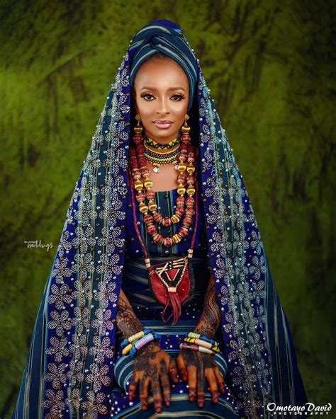 Couples Fulanihausa Traditional Wedding Attire With Accesories Lace Fabrics Blue