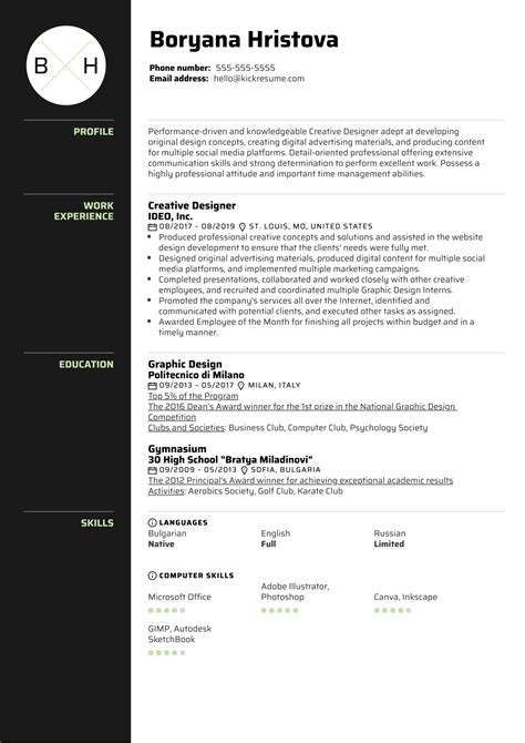 Write an engaging graphic design resume using indeed's library of free resume examples and templates. Creative Graphic Designer Resume Sample