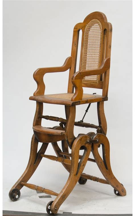 But the wooden high chair keeps the baby busy, and you can easily feed him. Antique Wooden Combination Baby's High Chair/Rocker
