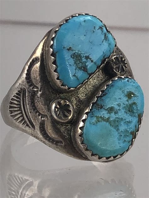 Southwestern Sterling Silver Turquoise Ring Size 10 5 Native Etsy
