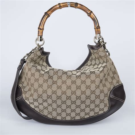 Gucci Peggy Hobo Bag Gg Canvas And Bamboo