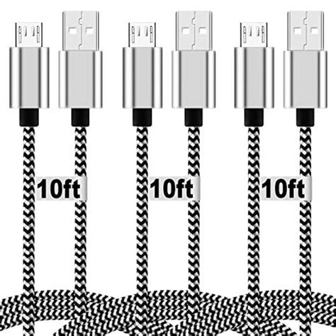 Micro Usb Cable 10ft 3 Pack Extra Long Charging Cord Nylon Braided