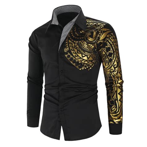 Gold Luxury Pattern Shirt Slim Fit Long Price 1756 And Free