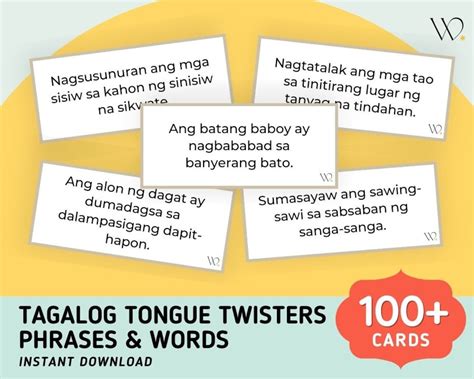 Tagalog Tongue Twisters Flashcards 100 Cards Tagalog Phrases And Words