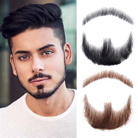 Fake Mustache 100％ Human Hair Face Beard For Adults Men Realistic Makeup Lace Man Beards Black