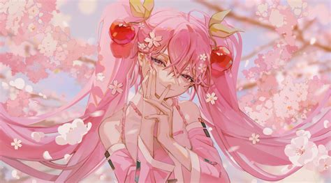 Cherry Cherry Blossoms Close Flowers Food Fruit Hatsune Miku Long Hair