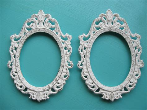 Two White Ornate Filigree Picture Frames With Glass Shabby