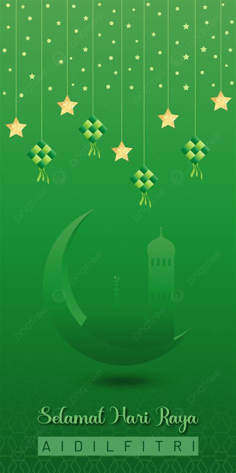 Hari Raya Aidilfitri Mobile Phone Wallpaper Background With Green Moon