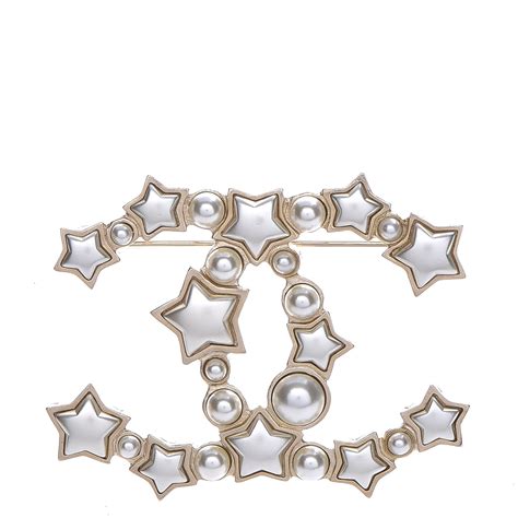 Chanel Star Resin Pearl Large Cc Brooch Gold 215538