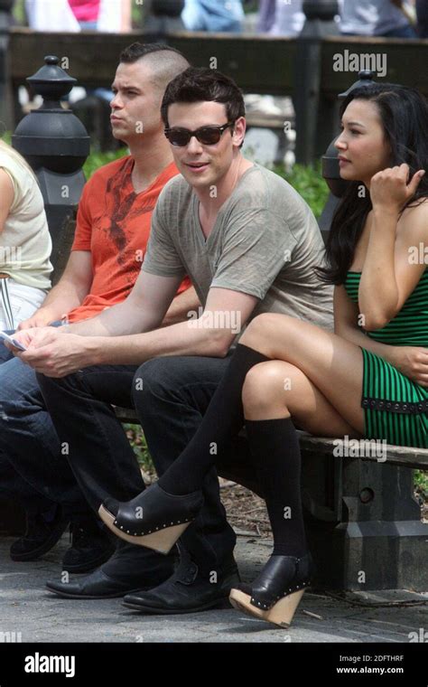 Mark Salling Cory Monteith And Naya Rivera Filming Foxs Glee In Central Park In New York