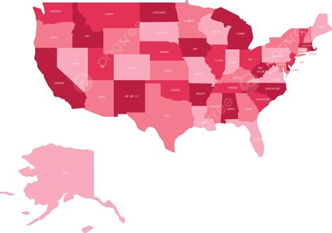 Flat Vector Pink Map Of Usa With State Labels Vector Nation Design