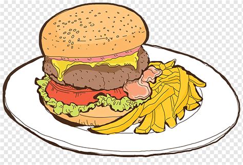 Cheeseburger Hamburger Fast Food French Fries Cafe Cartoon Hand Painted Burger Watercolor