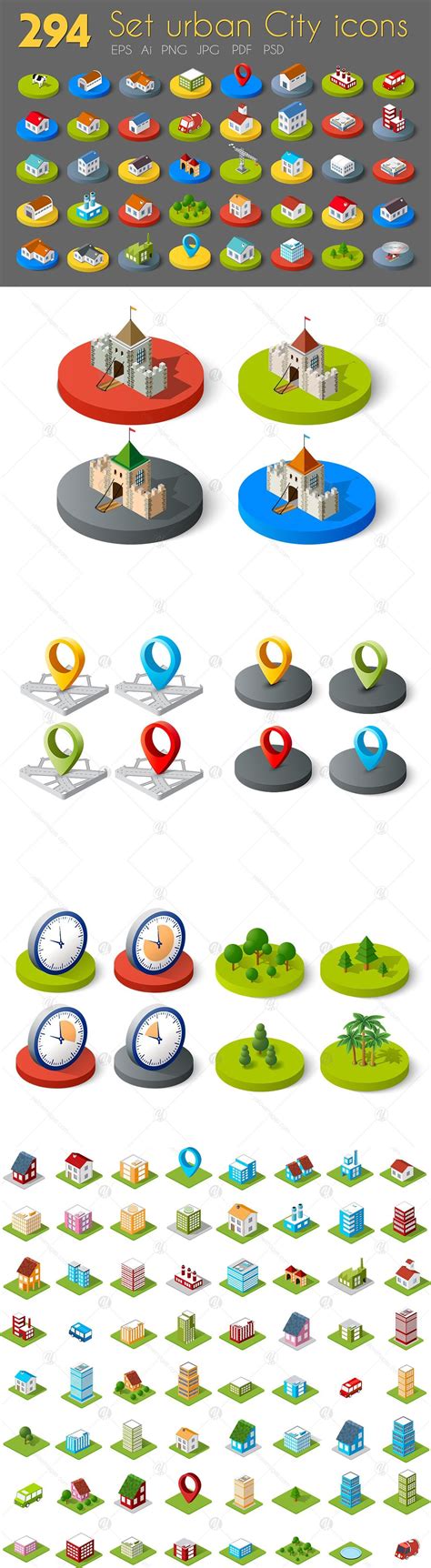 Set Of 3d Isometric City Web Icons On Yellow Images Creative Store