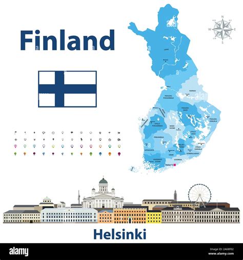 Vector Illustration Von Finnland Regionen Karte Mit Namen Und