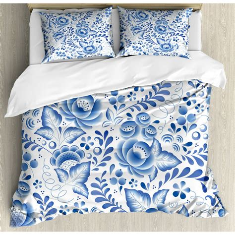 Vintage Blue Queen Size Duvet Cover Set Chinese Style Traditional