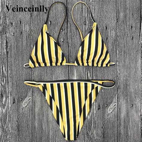 New Sexy Striped Bikini Set Two Pieces Swimsuit Female Swimwear