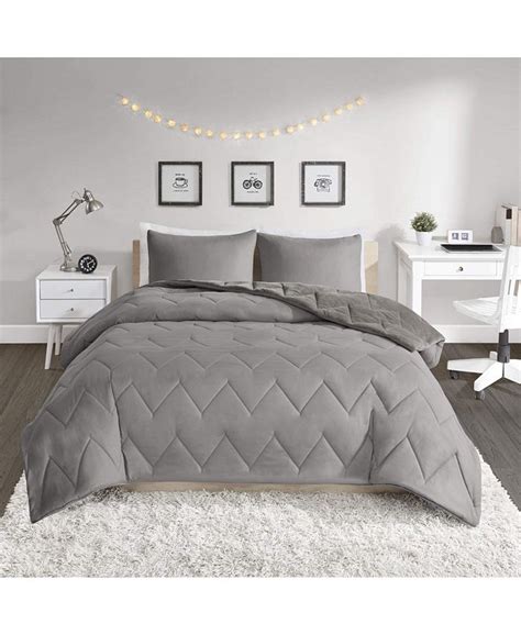 Gracie Mills Kai Solid Chevron Quilted Reversible Comforter Set Grey