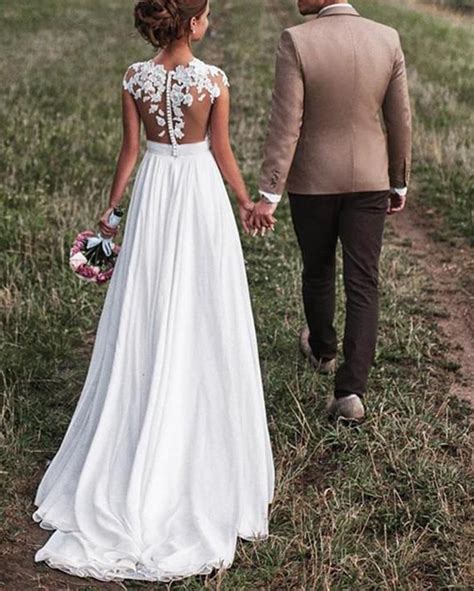 Sleeves of transparent fabric that narrow in the area of the wrist will make your wedding dress more. Cap Sleeves Lace Summer Chiffon Country Wedding dress Robe ...