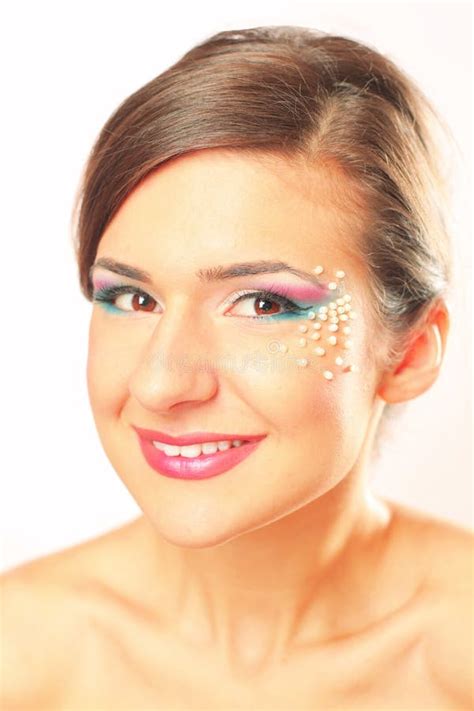 Beautiful Woman Posing In The Studio Wearing Colorful Make Up Stock Photo Image Of Fascination