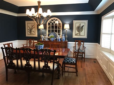 My Dining Room With Sherwin Williams Naval Paint Color Blue And White