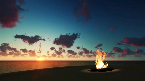 Bonfire On The Beach At Sunset Motion Graphics Videohive