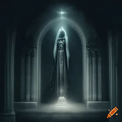 Ethereal Image Of Ghostly Luminous Virgin Mary In A Traditional