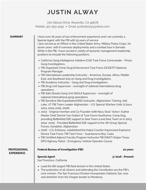 (in list format without actual. FBI Resume: Template, Example and Guide PDF+Word | Federal Resume Guide
