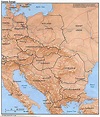 Detailed political map of Eastern Europe with relief ...