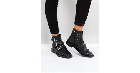 Stradivarius Multi Buckle Ankle Boots In Black Lyst