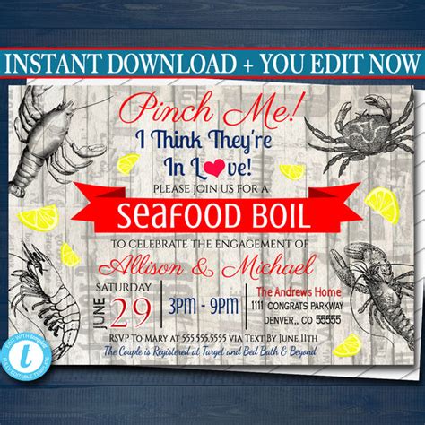 seafood boil invitation low country engagement party wedding couples tidylady printables