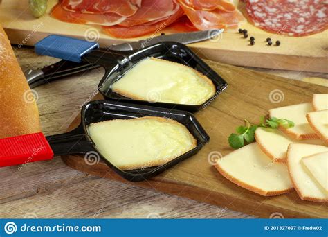 Raclette Cheese Slices And Cold Cuts Stock Image Image Of Cutting