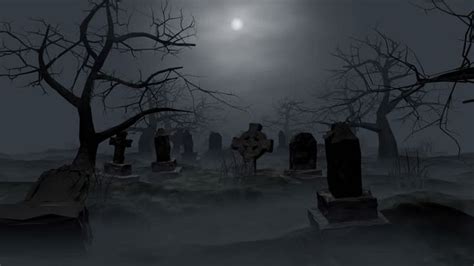 A Creepy Graveyard Halloween Background Scene With Graves Evil