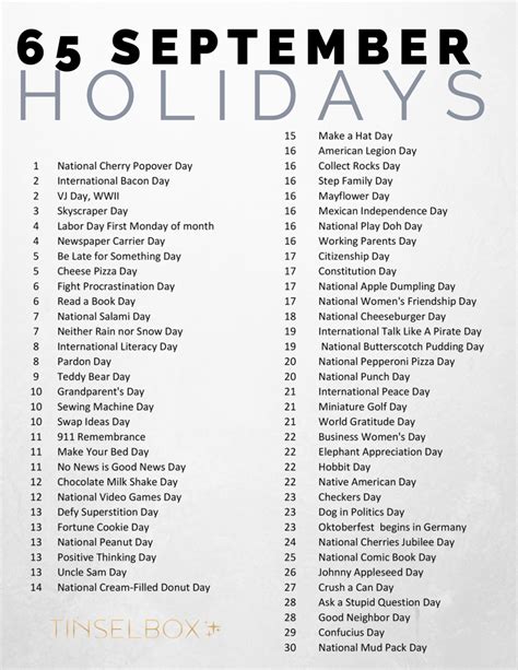 Complete List Of September Holidays Wacky And Fun Tinselbox