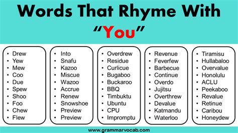 List Of Words That Rhyme With You Grammarvocab