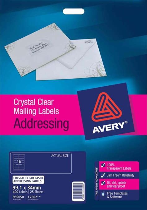 Avery Crystal Clear Address Labels L7562 25 Avery Online Singapore