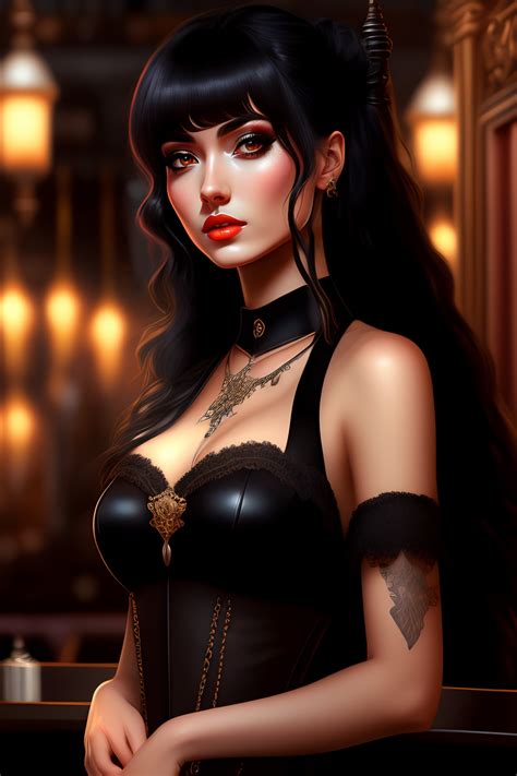 Lexica Gothic E Girl Fully Body Black Hair Bangs In A Cafe High