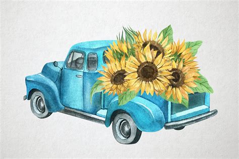 Watercolor Retro Truck Clip Art Watercolor Truck With Etsy Clip