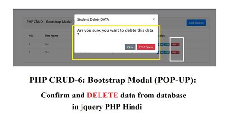 PHP CRUD Bootstrap Modal POP UP Confirm And Delete Data From Database Using Jquery In Php