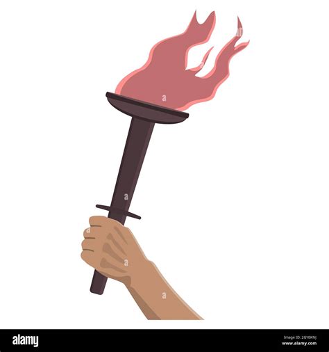 Burning Torch In Hand In Cartoon Style Isolated On White Design