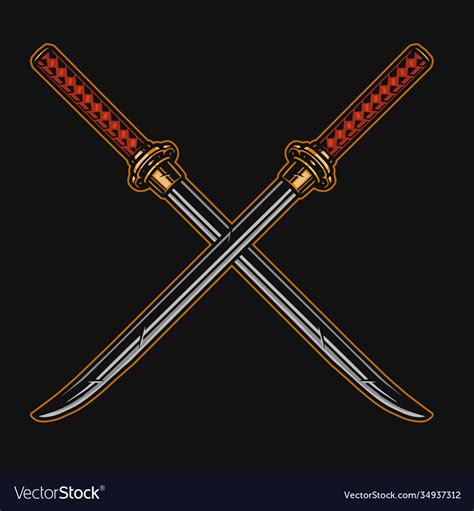 Crossed Sharp Samurai Katana Swords Concept Vector Image