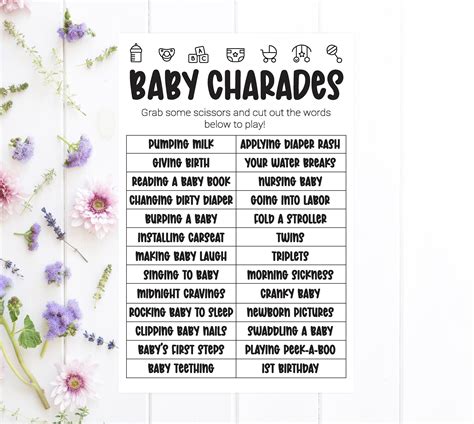 Baby Charades Gestures Baby Shower Games Baby Shower Etsy Uk