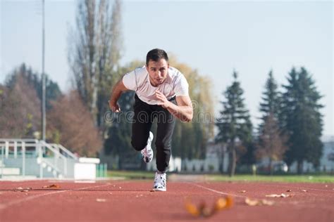 Athlete Man Sprinting On The Running Track Stock Image Image Of