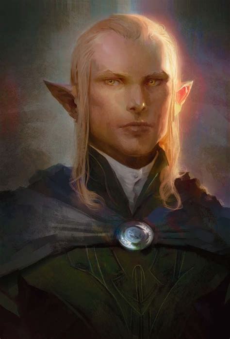 A Painting Of A Man With Blonde Hair And An Elfs Head In The Background