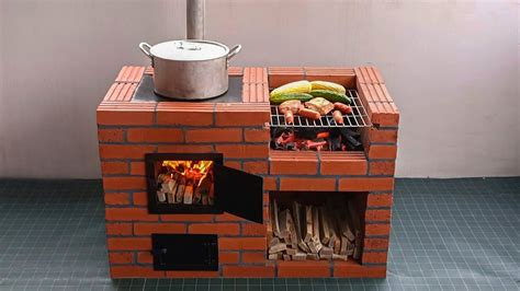 Outdoor Wood Stove From Red Brick And Cement Youtube