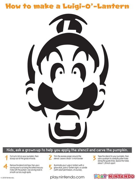 Luigi Jack O Lantern Face Printable Play Nintendo Halloween