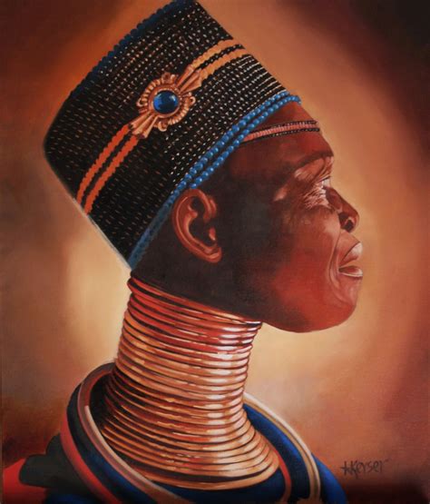 Ndebele African Woman Wearing Neck Rings Produced In Oils
