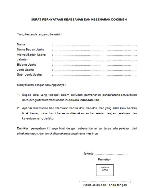 Download surat pernyataan keabsahan dokumen bagi calon peserta ppg tahun 2019. PTSP Gelora: Contoh Format Surat Pernyataan Keabsahan dan ...